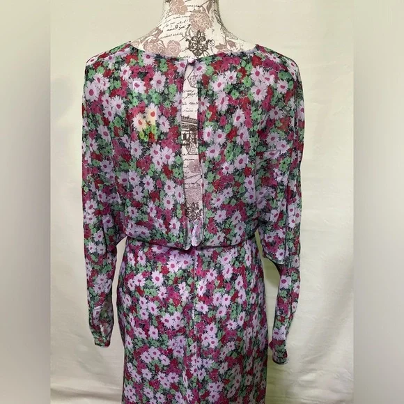 ASOS Pink and green floral deep V midi dress size 8. - Picture 8 of 16